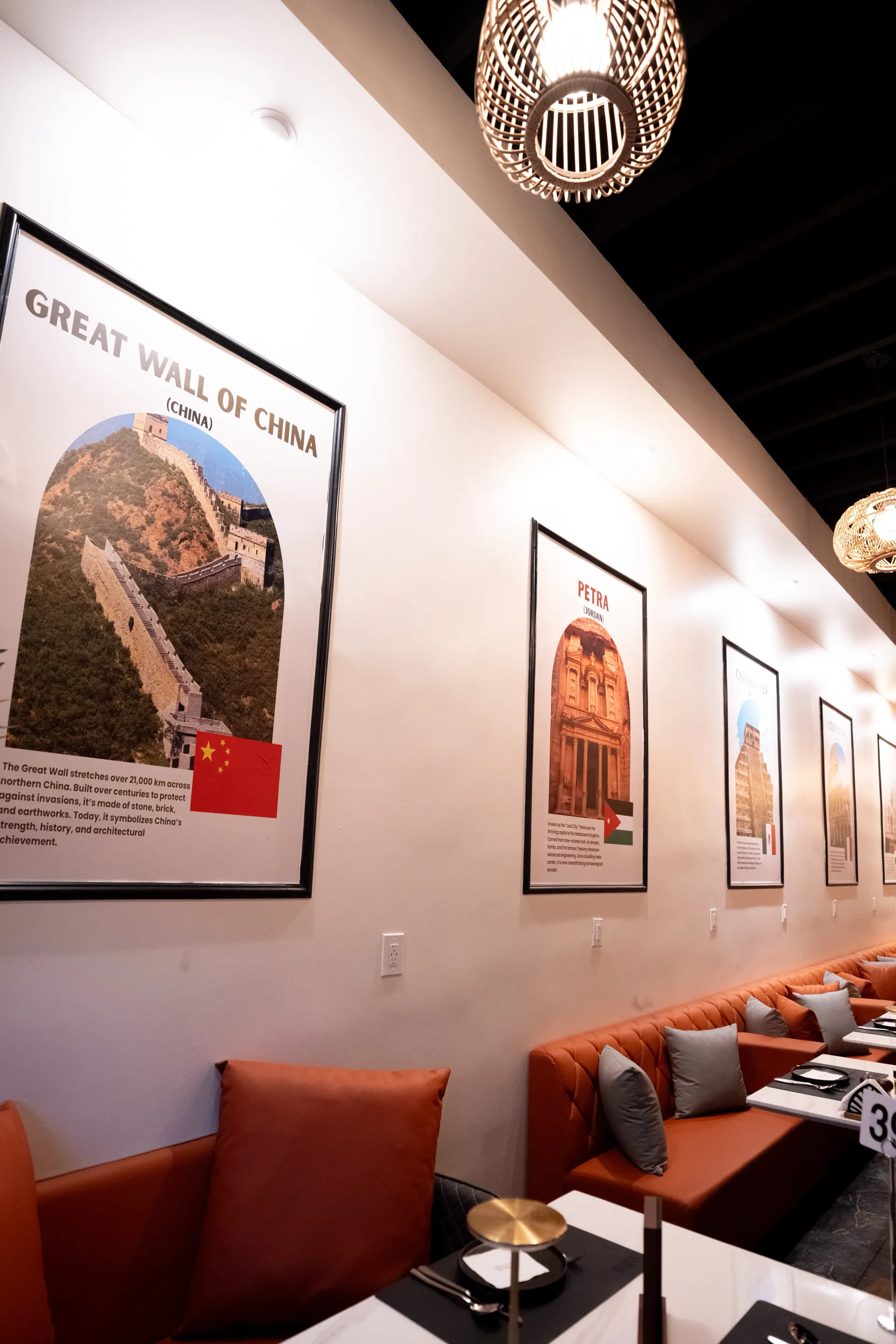 DUNYA premium hookah experience with branded leather booths and warm lighting